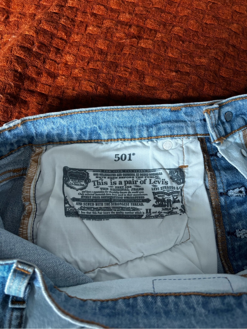 Levi's Two-Tone Denim High-Rise Shorts - Light Blue & Medium Blue - Picture 7 of 8